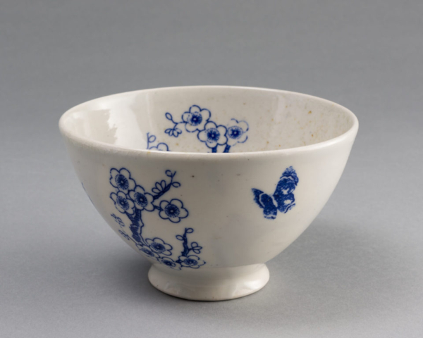 Bowl, wood-fired porcelain with cobalt decals