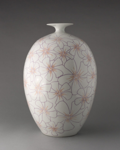 Flower bottle, porcelain with mishima