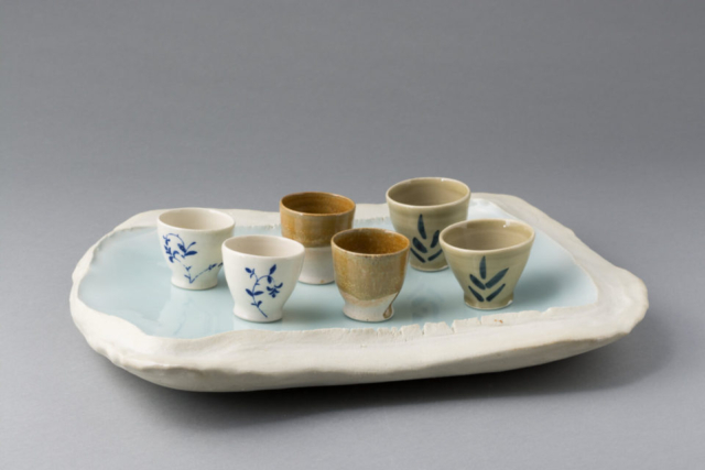 tea cups and tray, porcelain