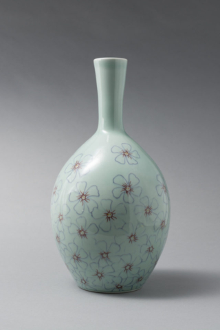 Vinca Bottle, porcelain with mishima