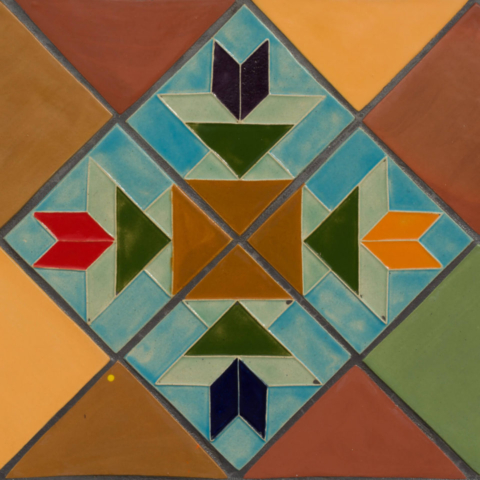 Entrada del Sol, closeup of bench of quilt tiles